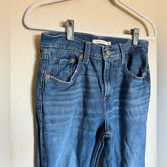 Levi‘s Low Pro Straight Jeans Sz 26 High Rise Distressed Medium Blue Wash - Picture 7 of 11